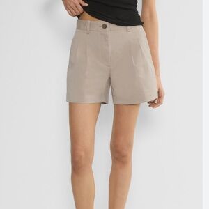 Beige Chino Hi-Rise Mid-Thigh Pleated Short